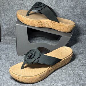 Crocs Leather Platform Wedge Sandals - Size 8 - Leigh Flower Flip Flops